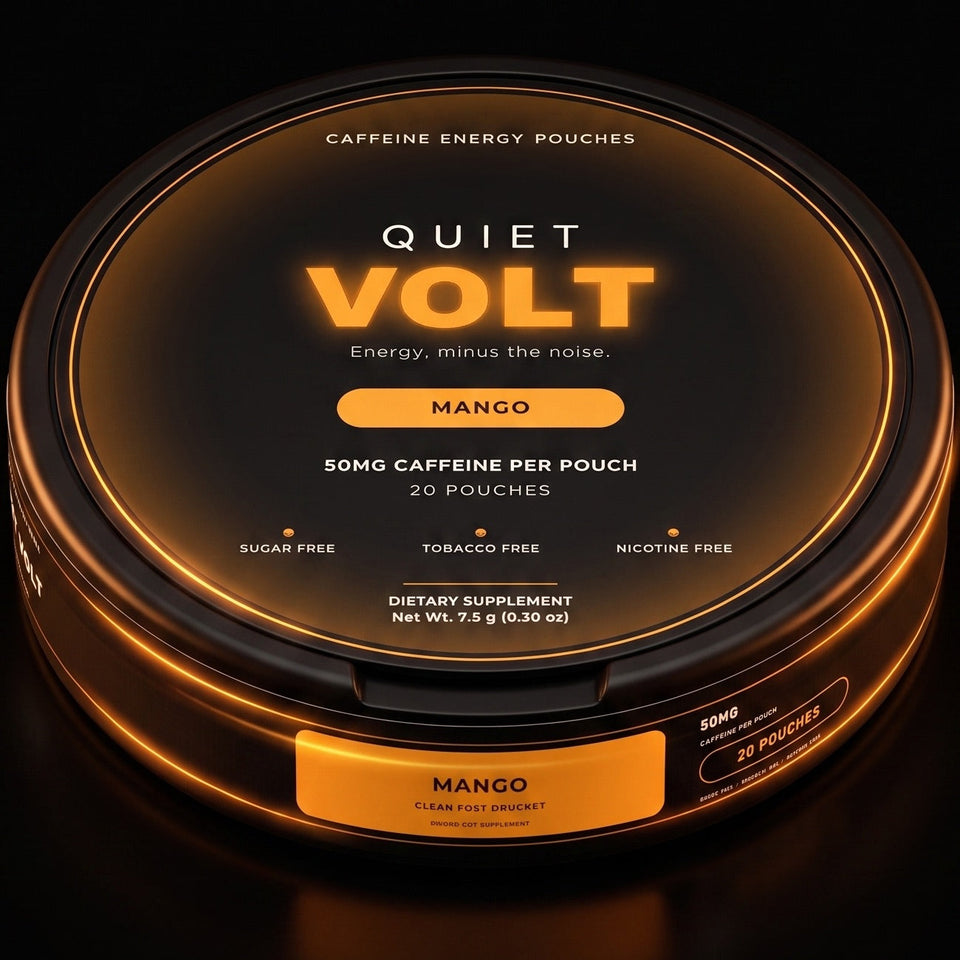 Quiet Volt caffeine pouch can used as a label-reading illustration