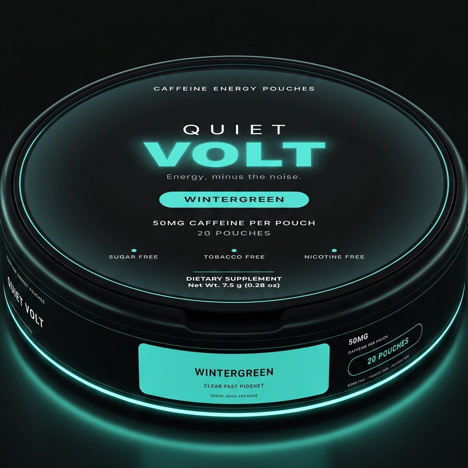 Quiet Volt Wintergreen caffeine pouch can for a storage guide