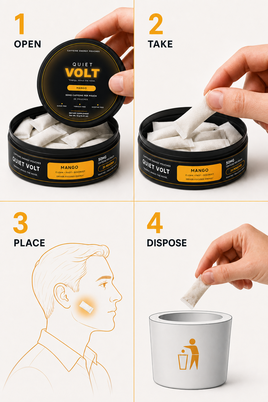 QUIET VOLT Mango Caffeine Pouches