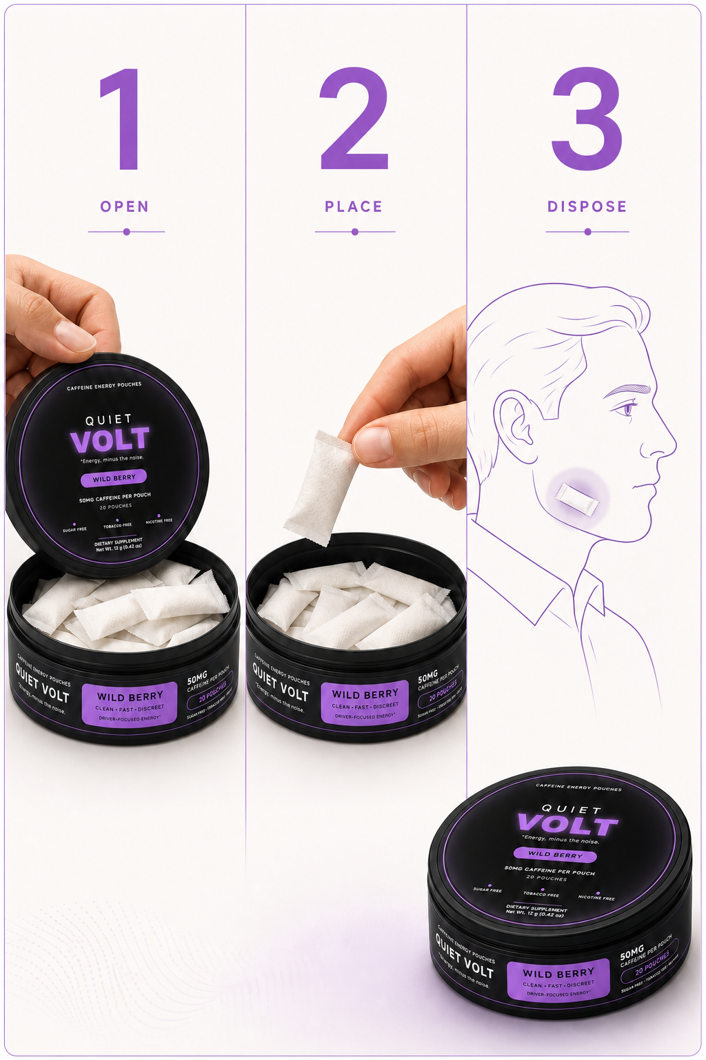 QUIET VOLT Wild Berry Caffeine Pouches