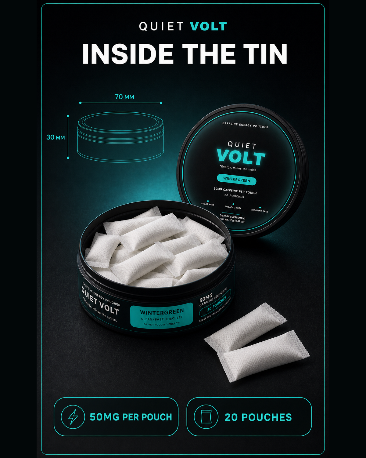 QUIET VOLT Wintergreen Caffeine Pouches