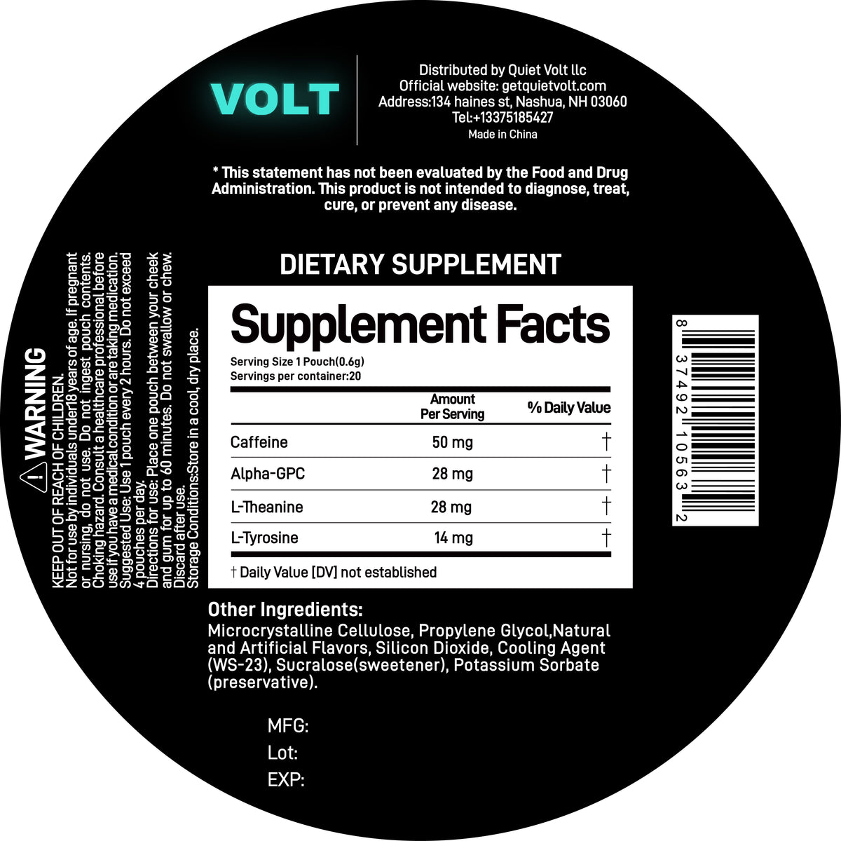 QUIET VOLT Wintergreen Caffeine Pouches