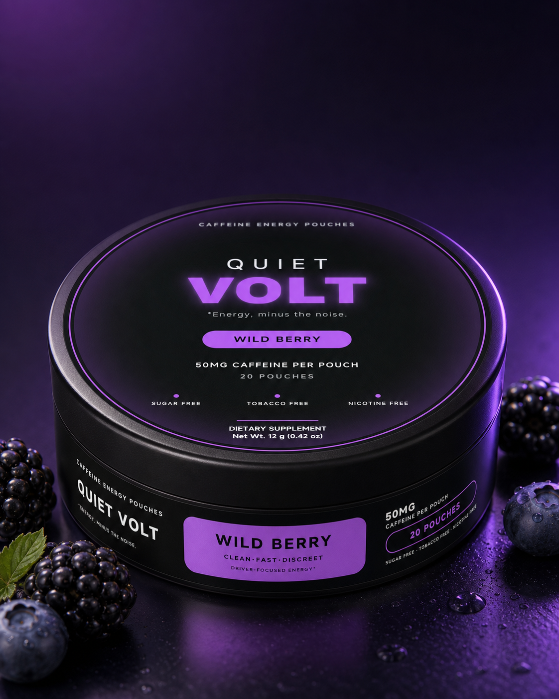 QUIET VOLT Wild Berry caffeine pouch — 12 g can